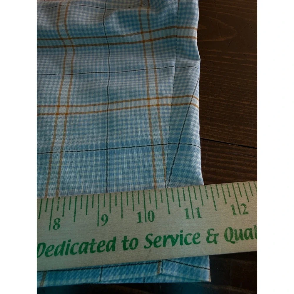 Vintage Permanent Press Plaid Shorts Mens 35 Blue Orange Check Retro Golf 70s
